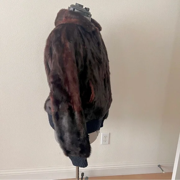 Jorge's Furs Real Mink Fur Short Bike Jacket Bomber Coat Full Zip Unisex Brown